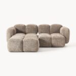 Modulares 3-Sitzer-Sofa Tayla aus Plüsch-Bouclé mit Ottomane