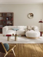 Modulares 3-Sitzer-Sofa „Natalie“ aus Plüsch-Bouclé mit Ottomane – Bild 2