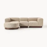 Modulares 3-Sitzer-Sofa „Natalie“ aus Plüsch-Bouclé mit Ottomane