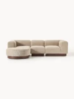 Modulares 3-Sitzer-Sofa „Natalie“ aus Plüsch-Bouclé mit Ottomane
